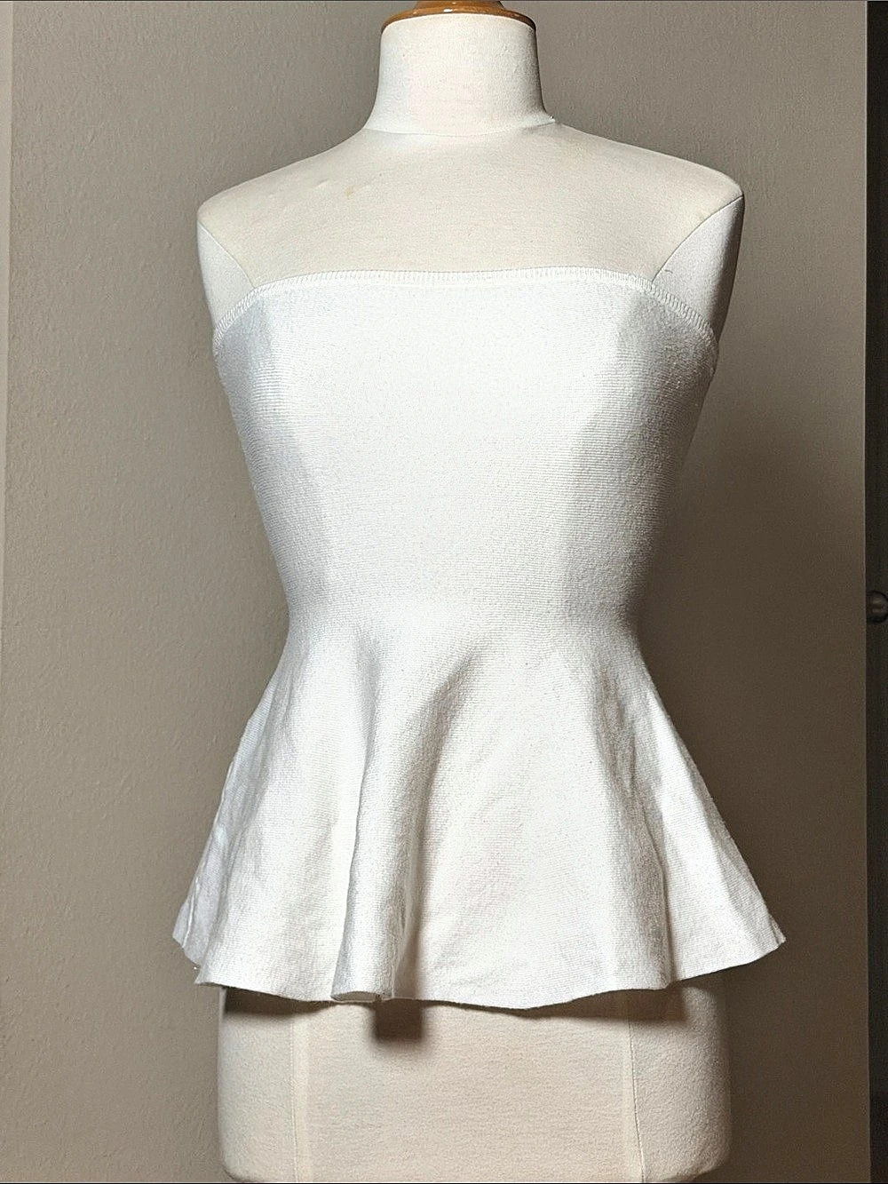 Maeve Strapless Peplum Knit Top White